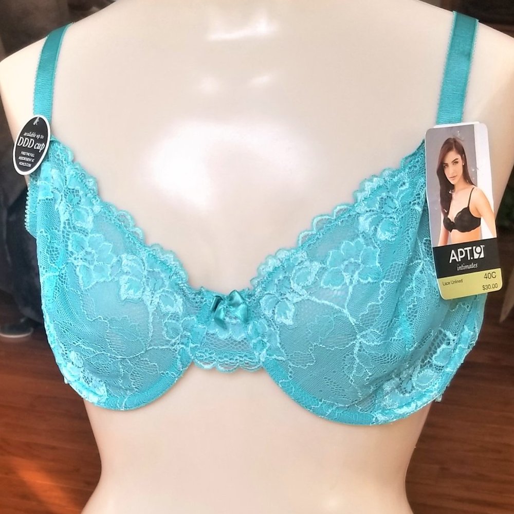 APT 9 Bra 40C Lace Unlined With Wire NWT Aqua